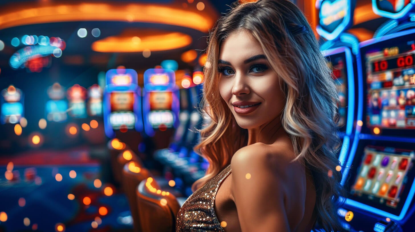 Dealer cantik APK171 Live Casino membagikan kartu di meja Blackjack secara langsung